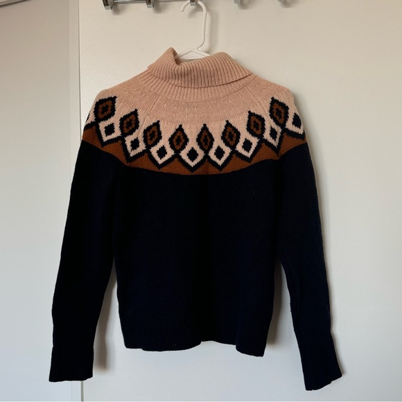 J Crew merino wool fair isle navy blue sweater turtleneck - Picture 4 of 4